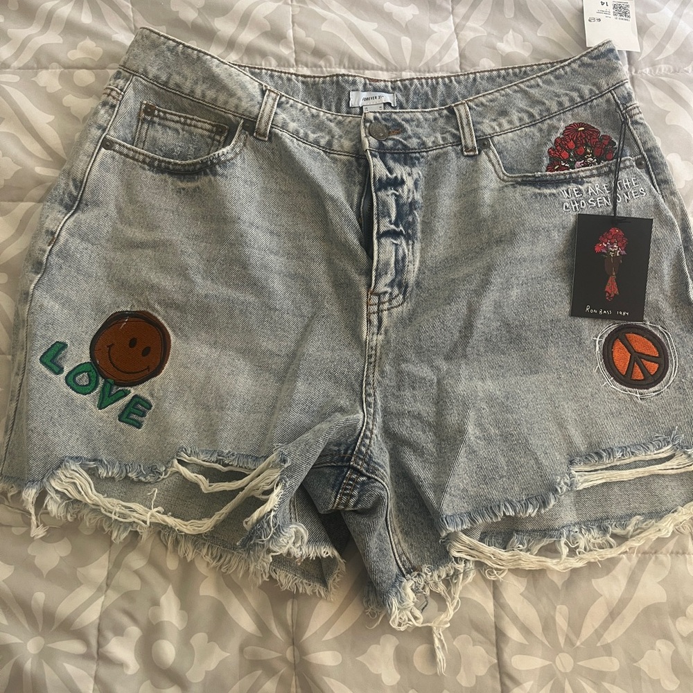 Forever 21 Light Blue Embroidered Jean Shorts